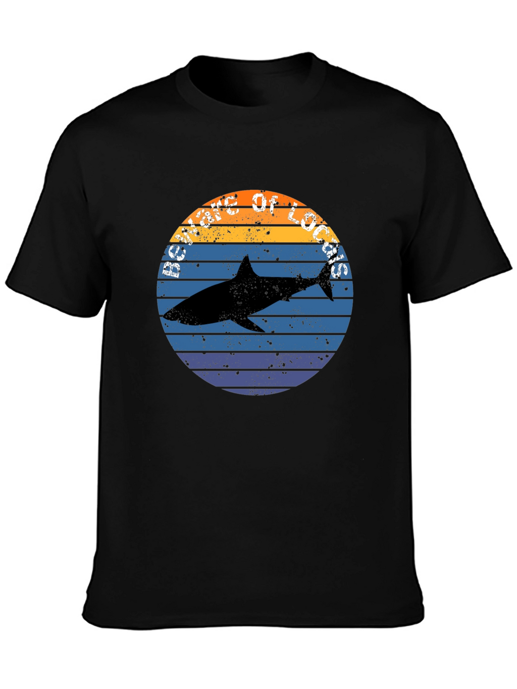 Retro Shark Sunset Graphic Tee - Black