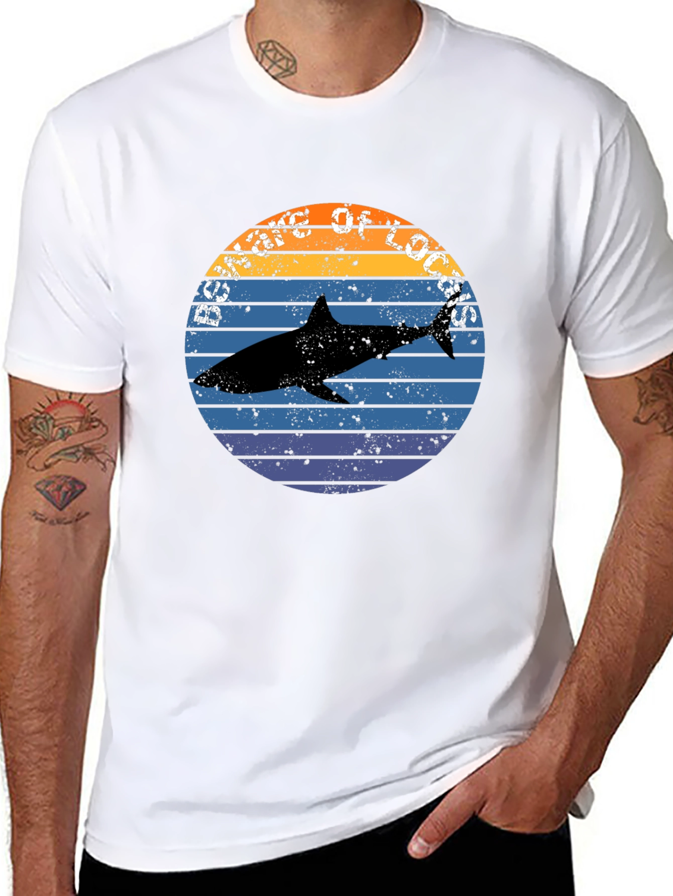 Retro Shark Sunset Graphic Tee - Black