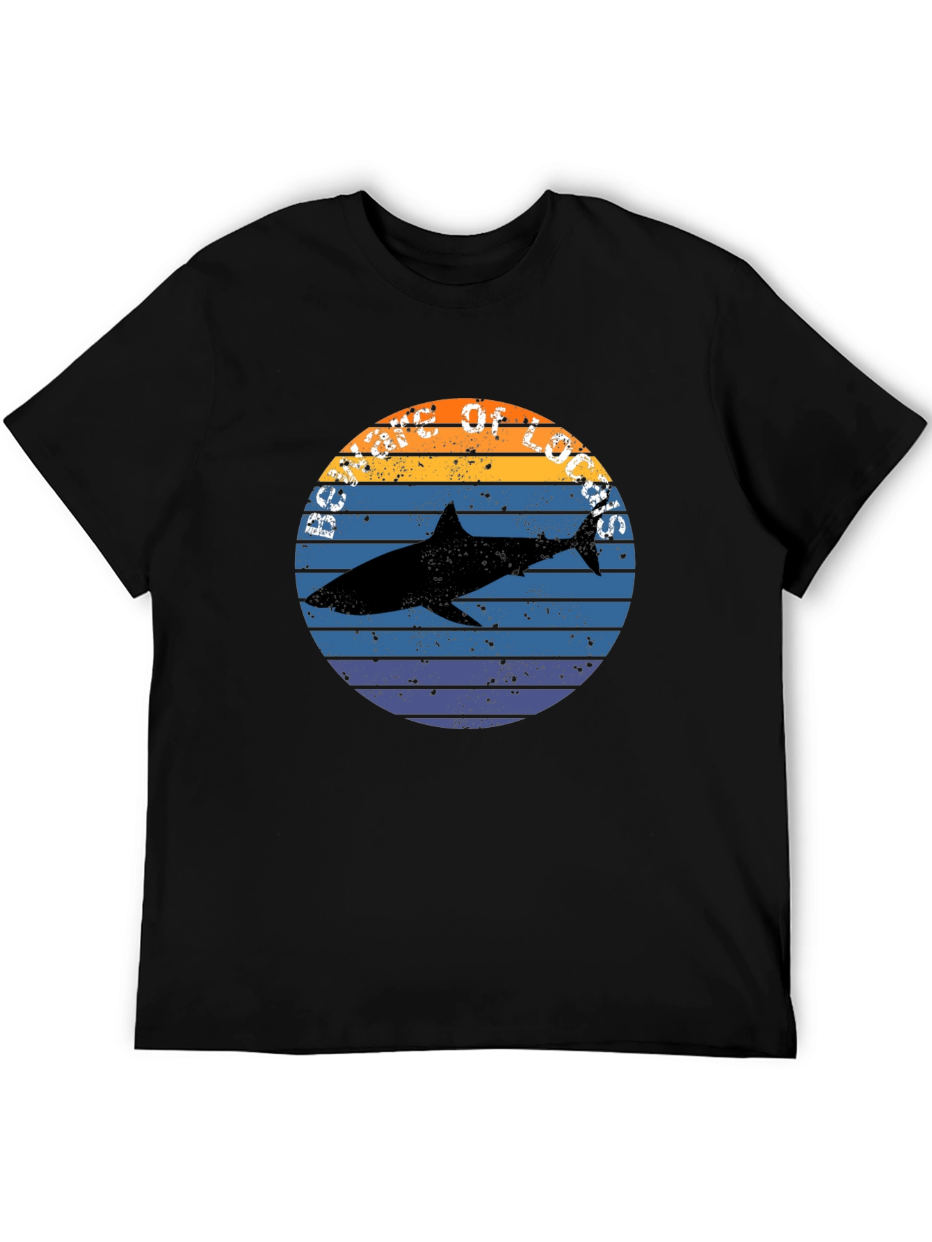 Retro Shark Sunset Graphic Tee - Black