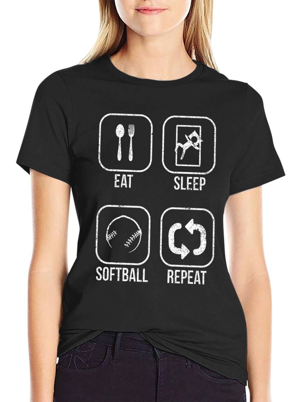 Eat Sleep Softball Repeat Black T-Shirt