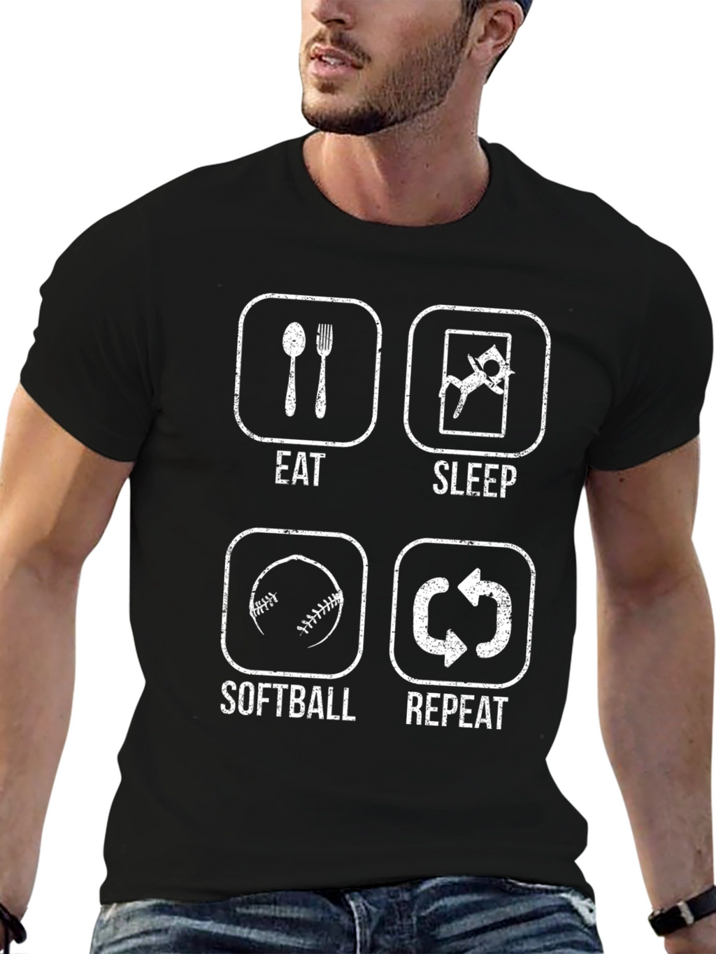 Eat Sleep Softball Repeat Black T-Shirt