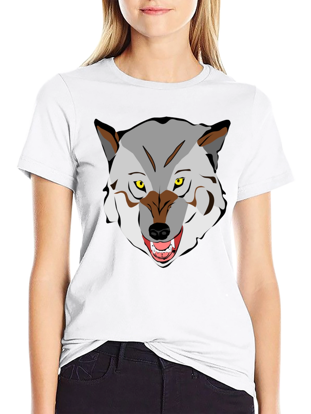 Mens Graphic T-Shirt - Wolf Face Print Black
