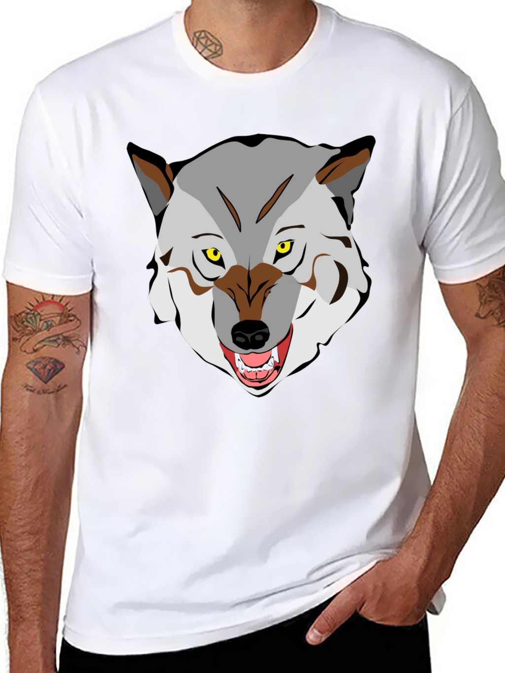 Mens Graphic T-Shirt - Wolf Face Print Black