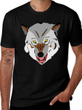 Mens Graphic T-Shirt - Wolf Face Print Black