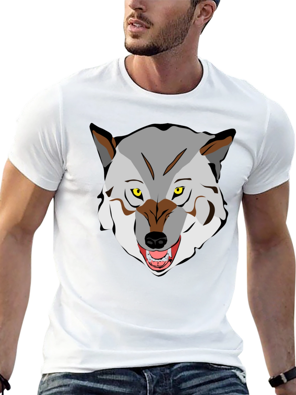 Mens Graphic T-Shirt - Wolf Face Print Black