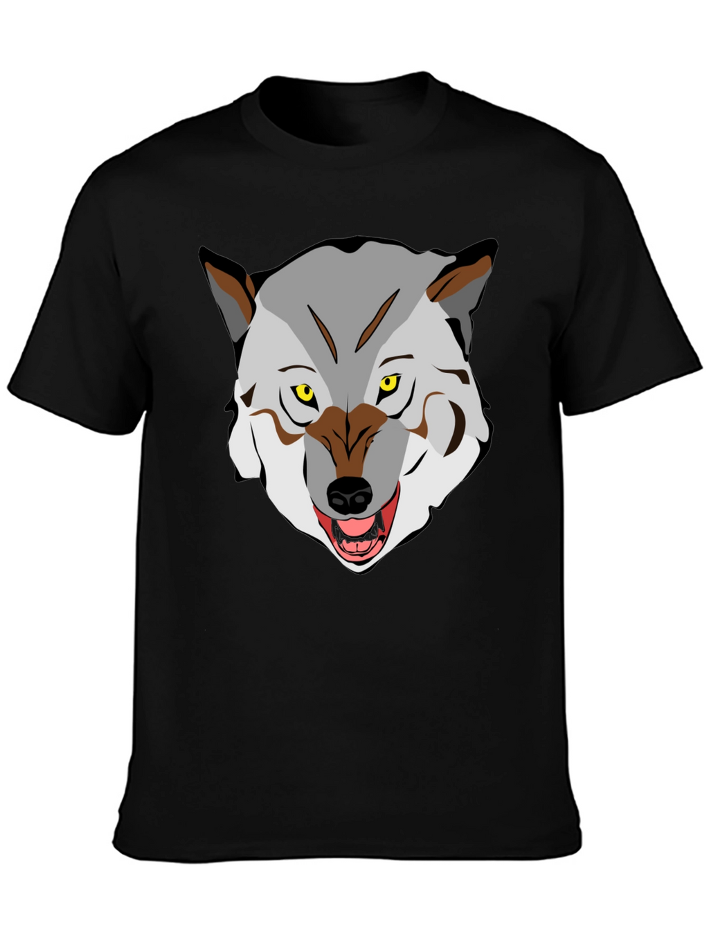 Mens Graphic T-Shirt - Wolf Face Print Black