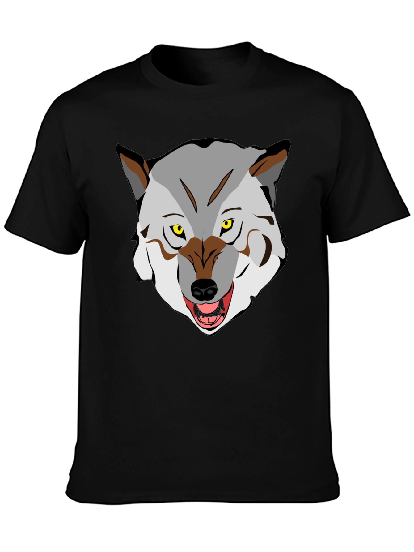 Mens Graphic T-Shirt - Wolf Face Print Black