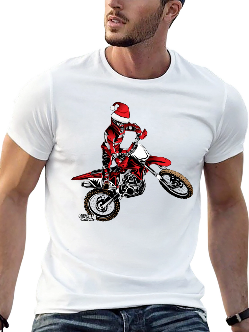 Santa Motocross Rider Black T-Shirt