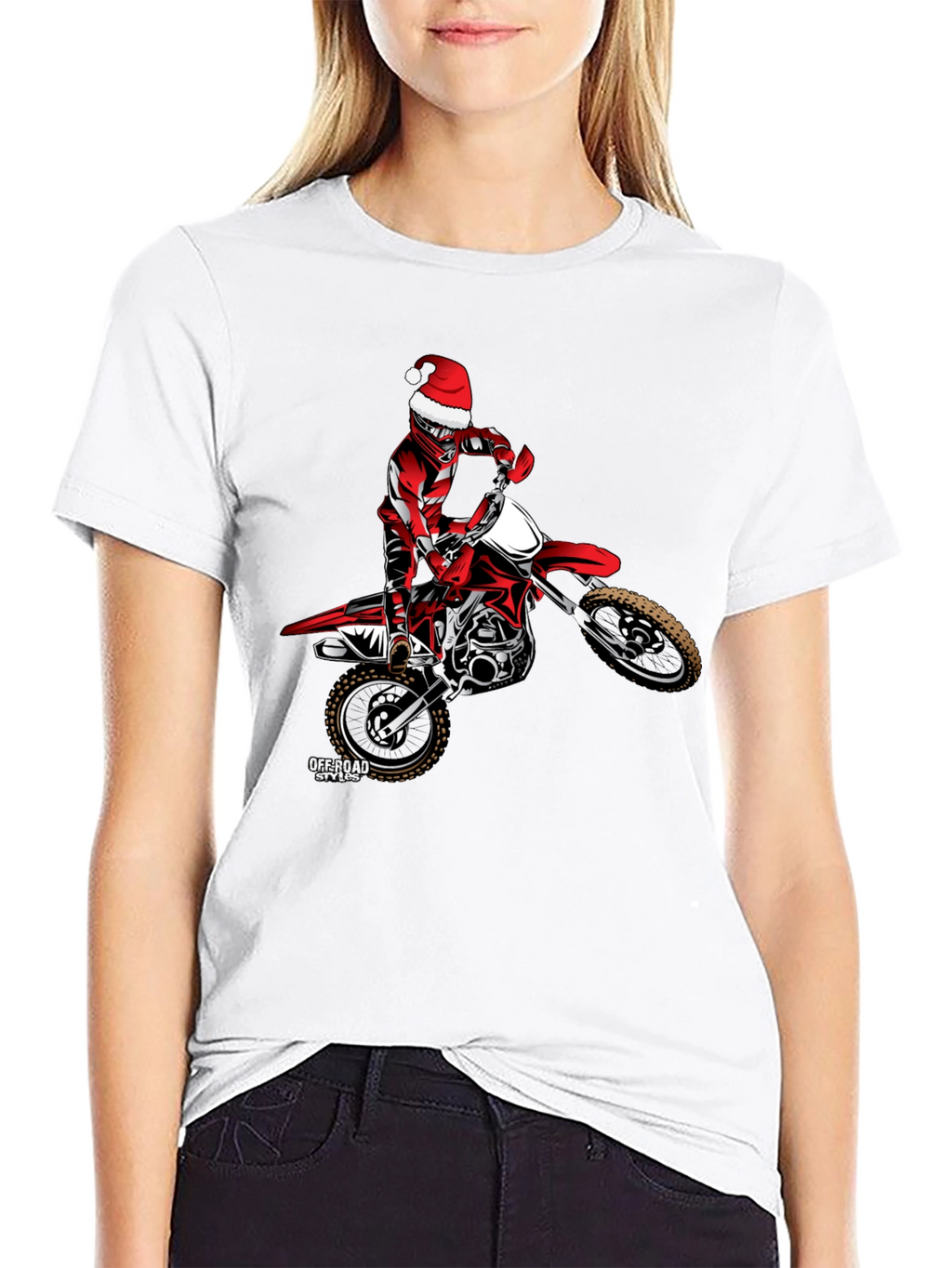 Santa Motocross Rider Black T-Shirt