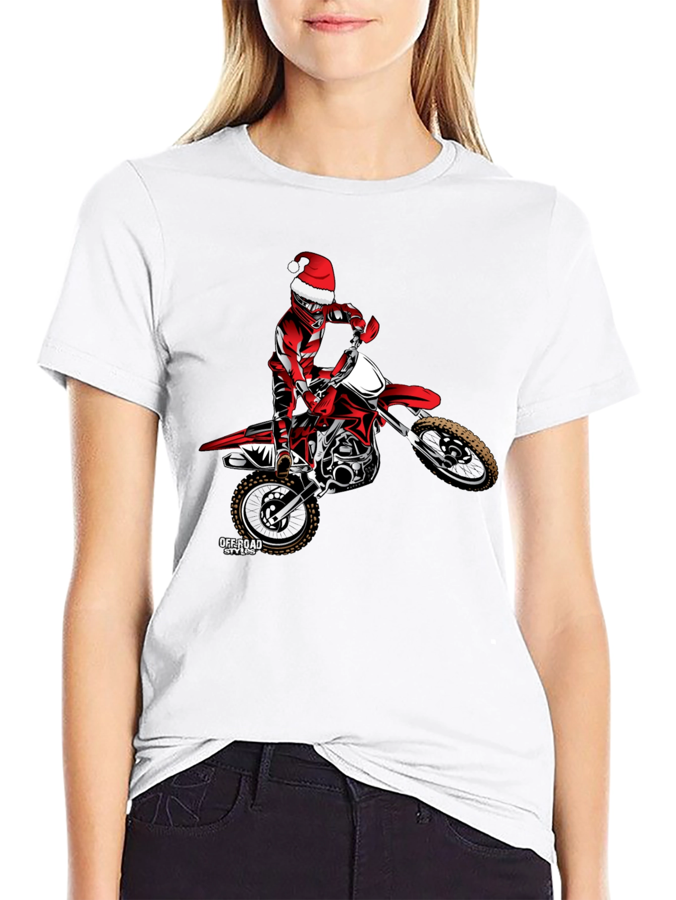 Santa Motocross Rider Black T-Shirt