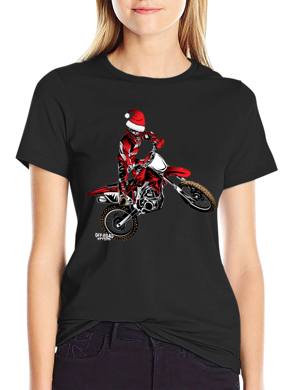 Santa Motocross Rider Black T-Shirt