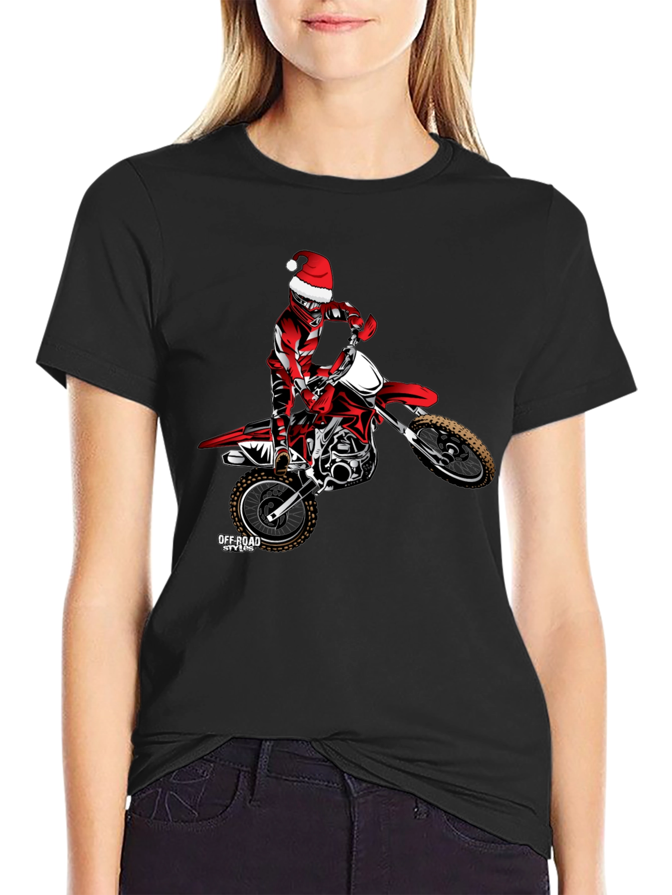 Santa Motocross Rider Black T-Shirt