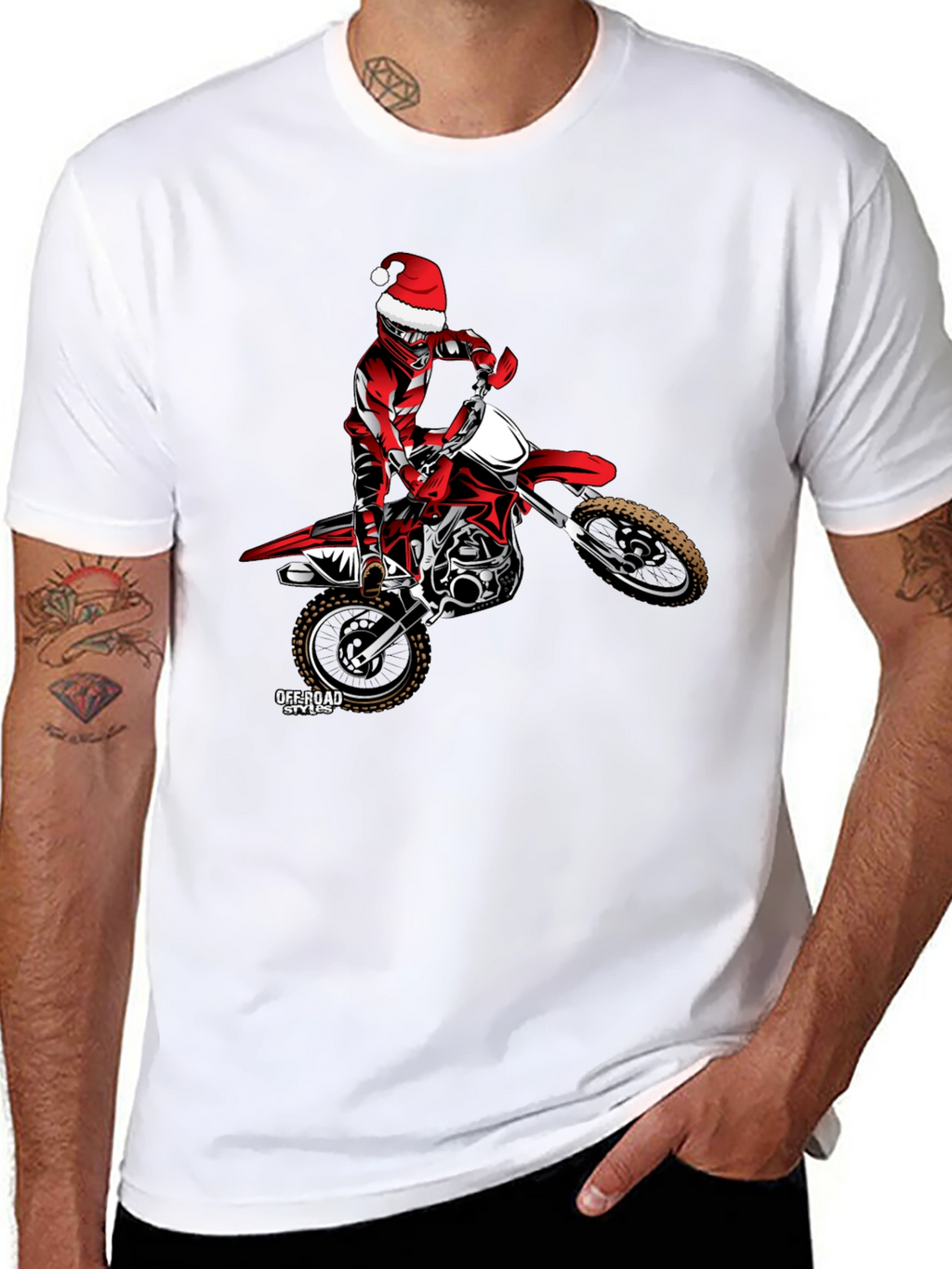 Santa Motocross Rider Black T-Shirt