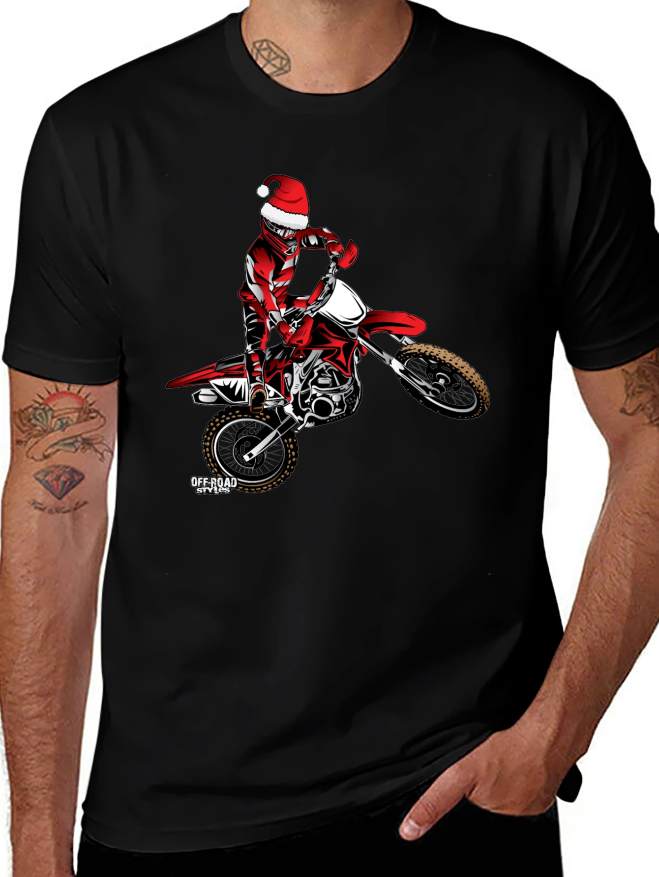 Santa Motocross Rider Black T-Shirt