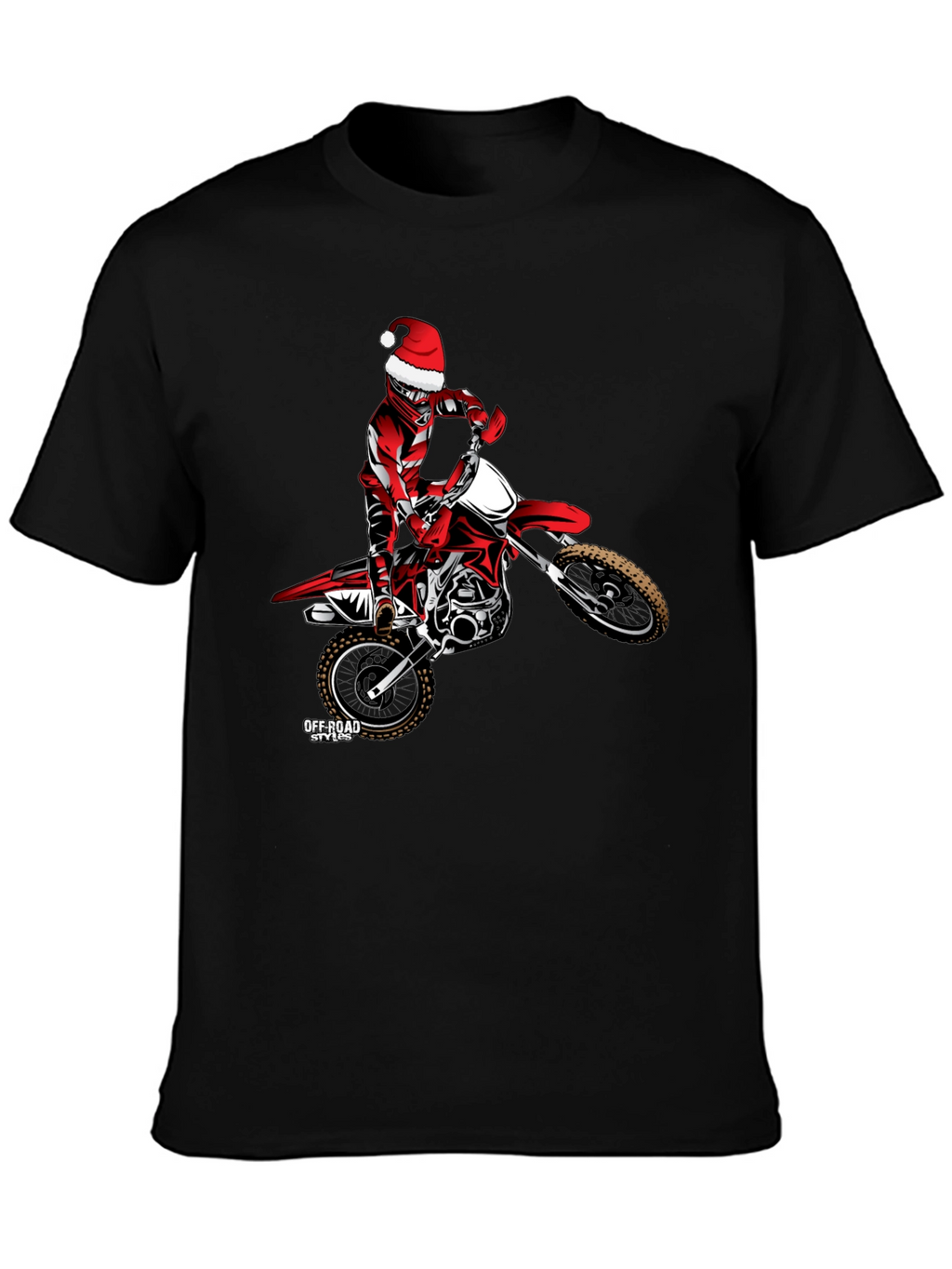 Santa Motocross Rider Black T-Shirt