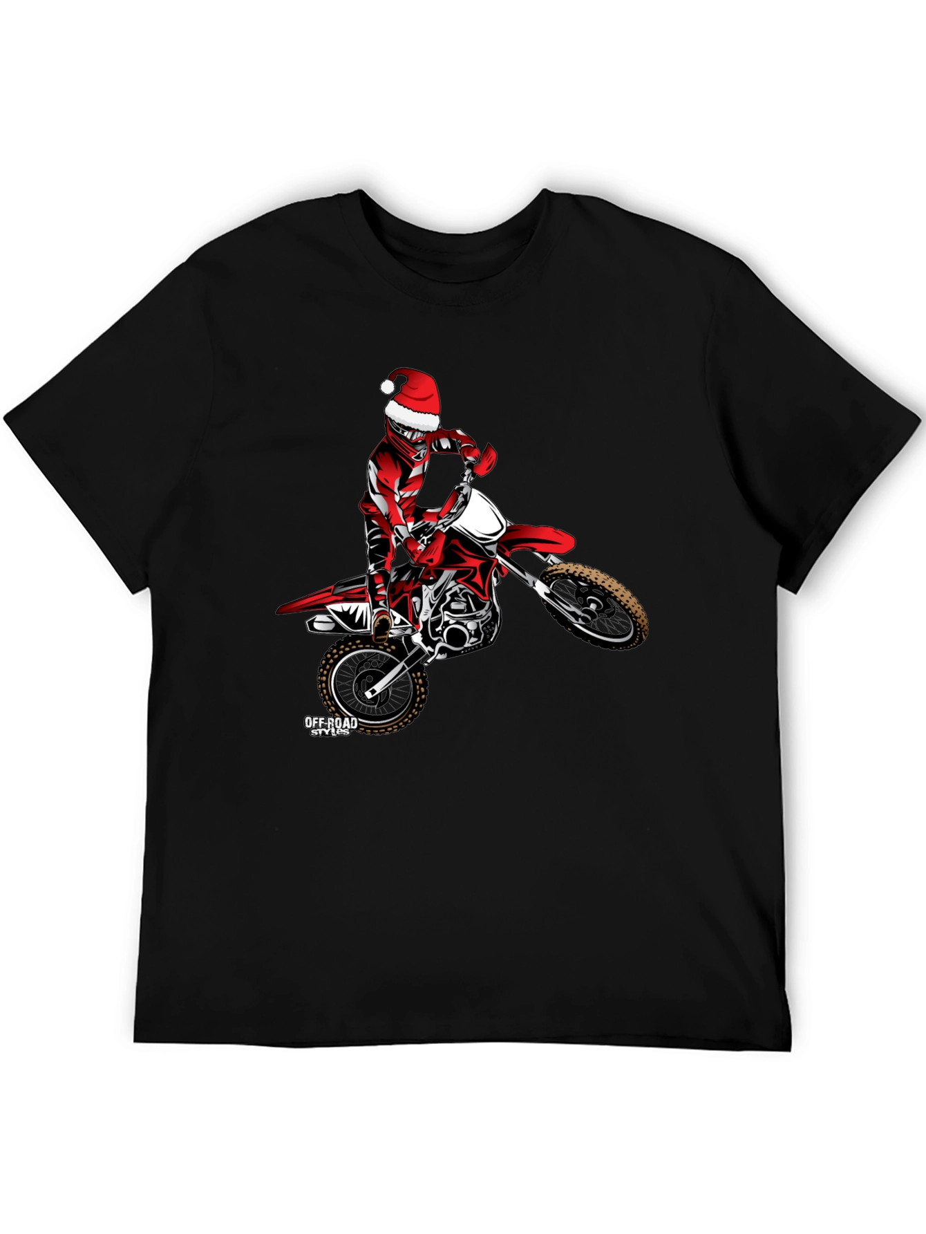 Santa Motocross Rider Black T-Shirt
