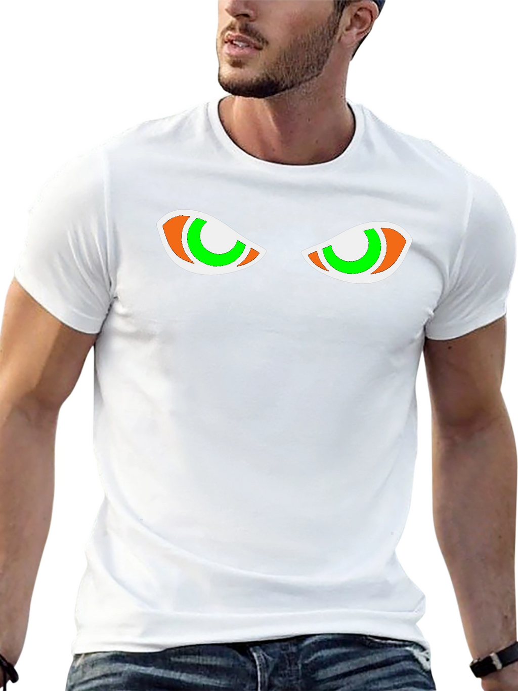 Mens Black Graphic Tee - Spooky Eyes Design