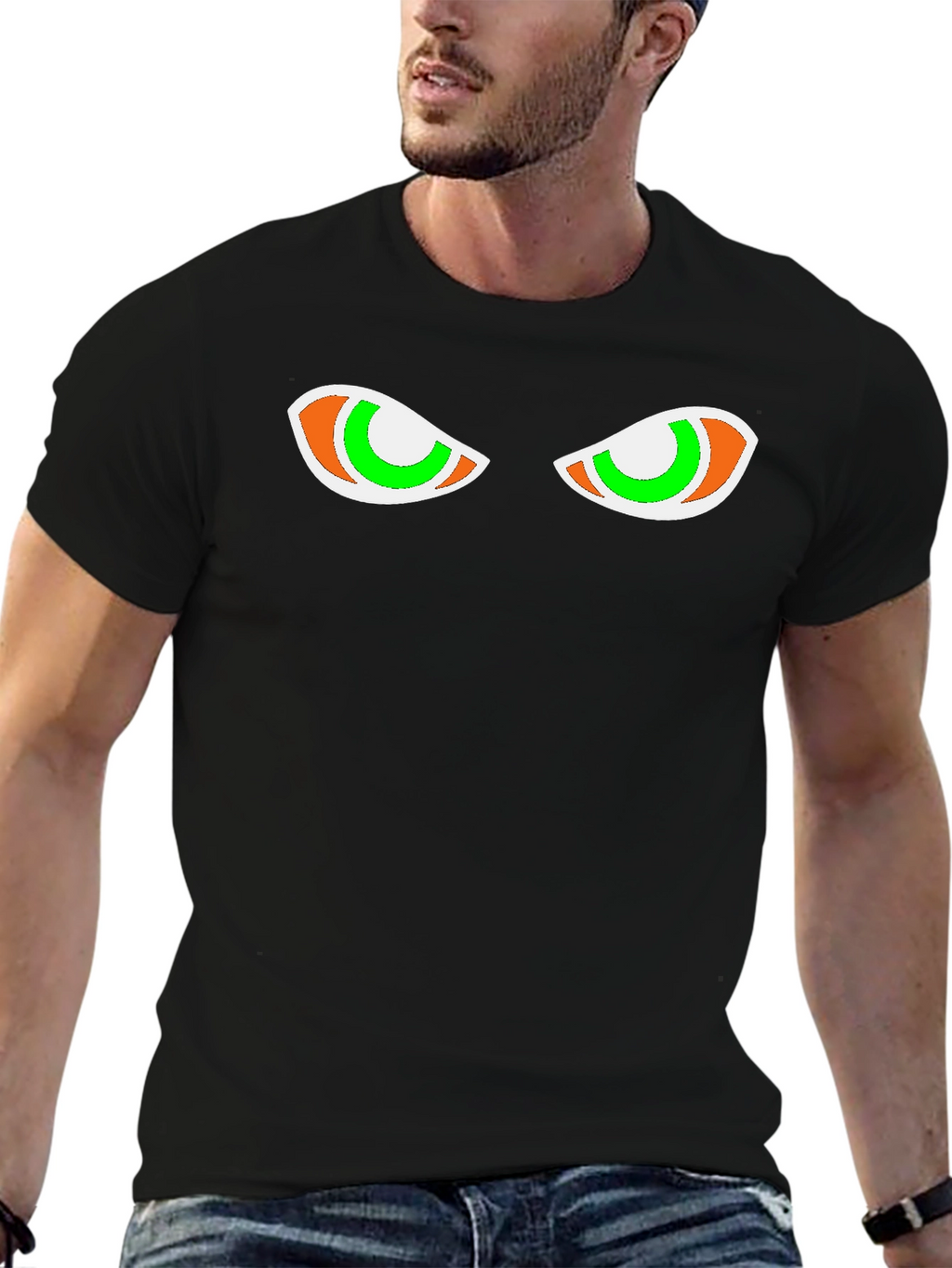 Mens Black Graphic Tee - Spooky Eyes Design