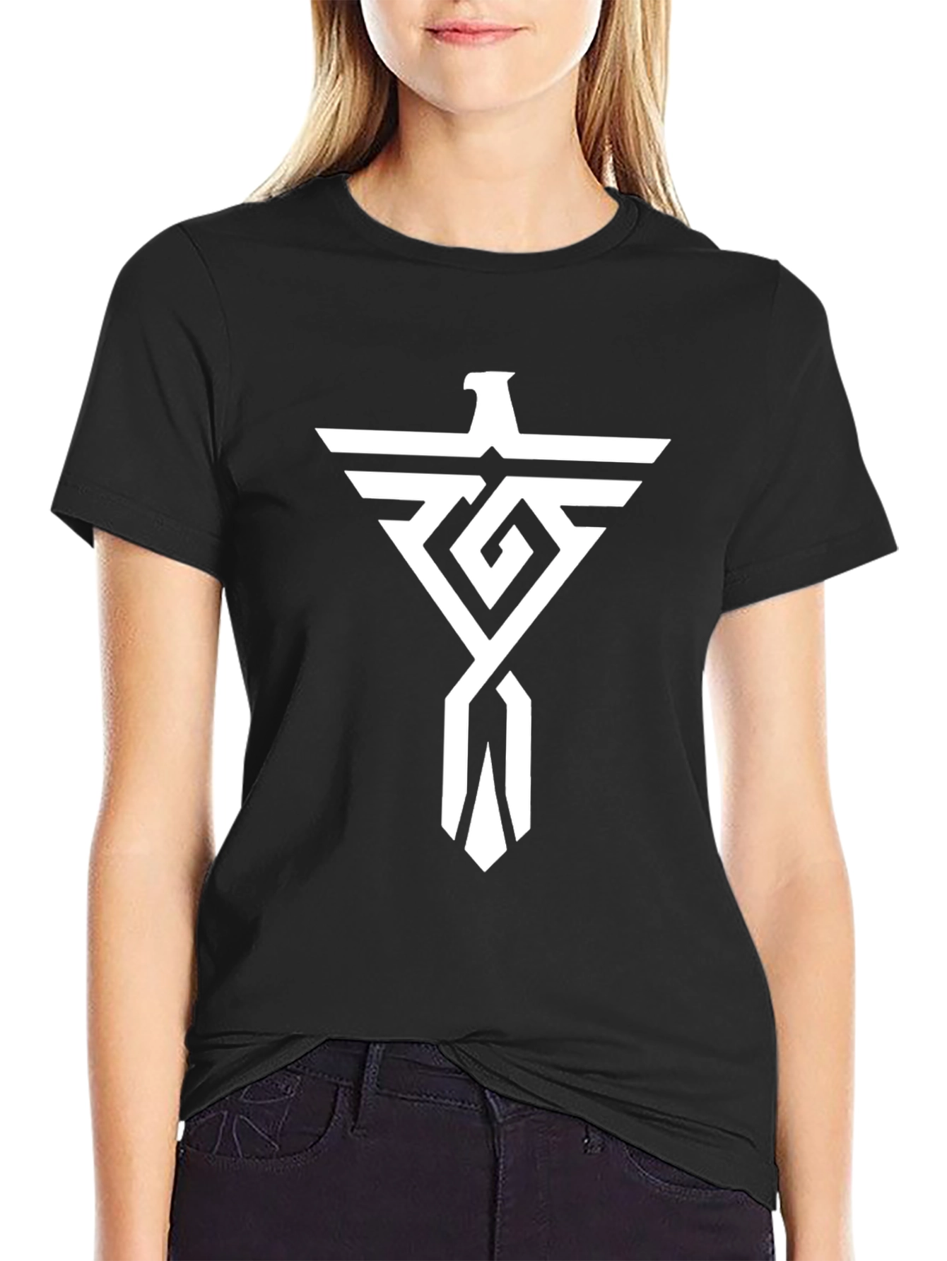 Stylish Graphic Tee - Black Cotton Blend