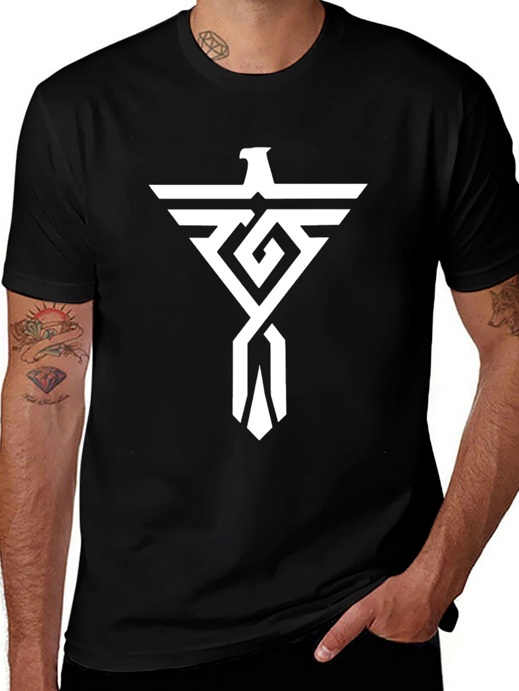 Stylish Graphic Tee - Black Cotton Blend