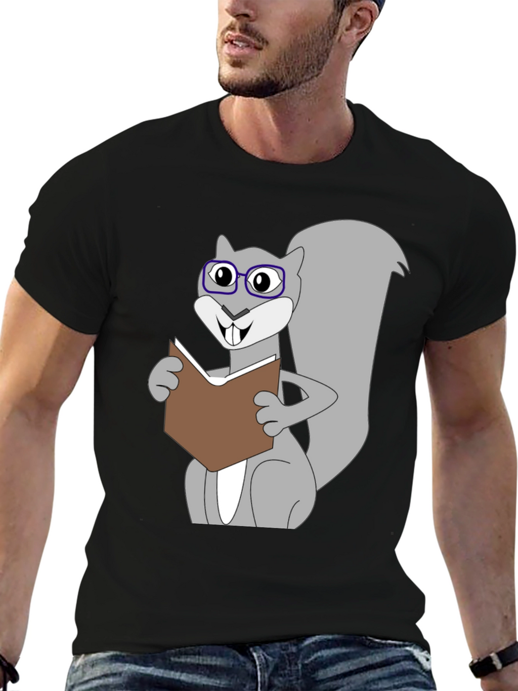 Funny Squirrel Reading Book Graphic T-Shirt