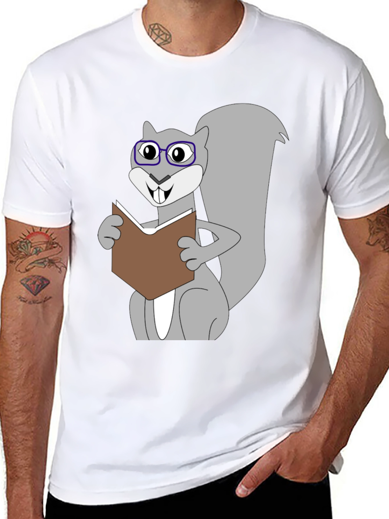 Funny Squirrel Reading Book Graphic T-Shirt