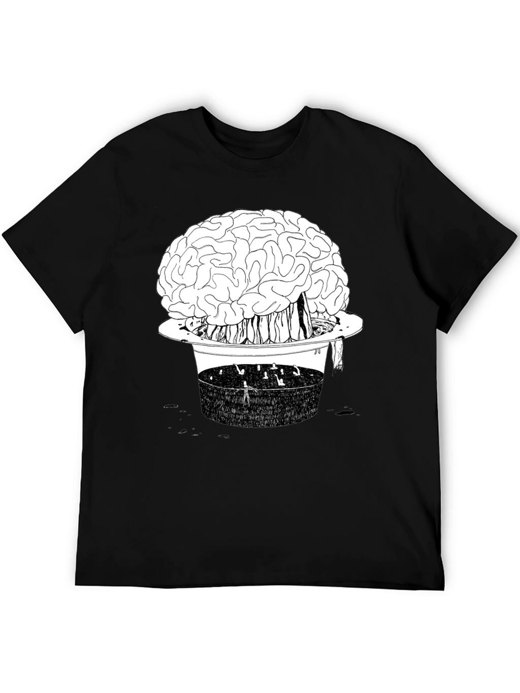 Brain in Hat Graphic T-Shirt - Unique Black Tee