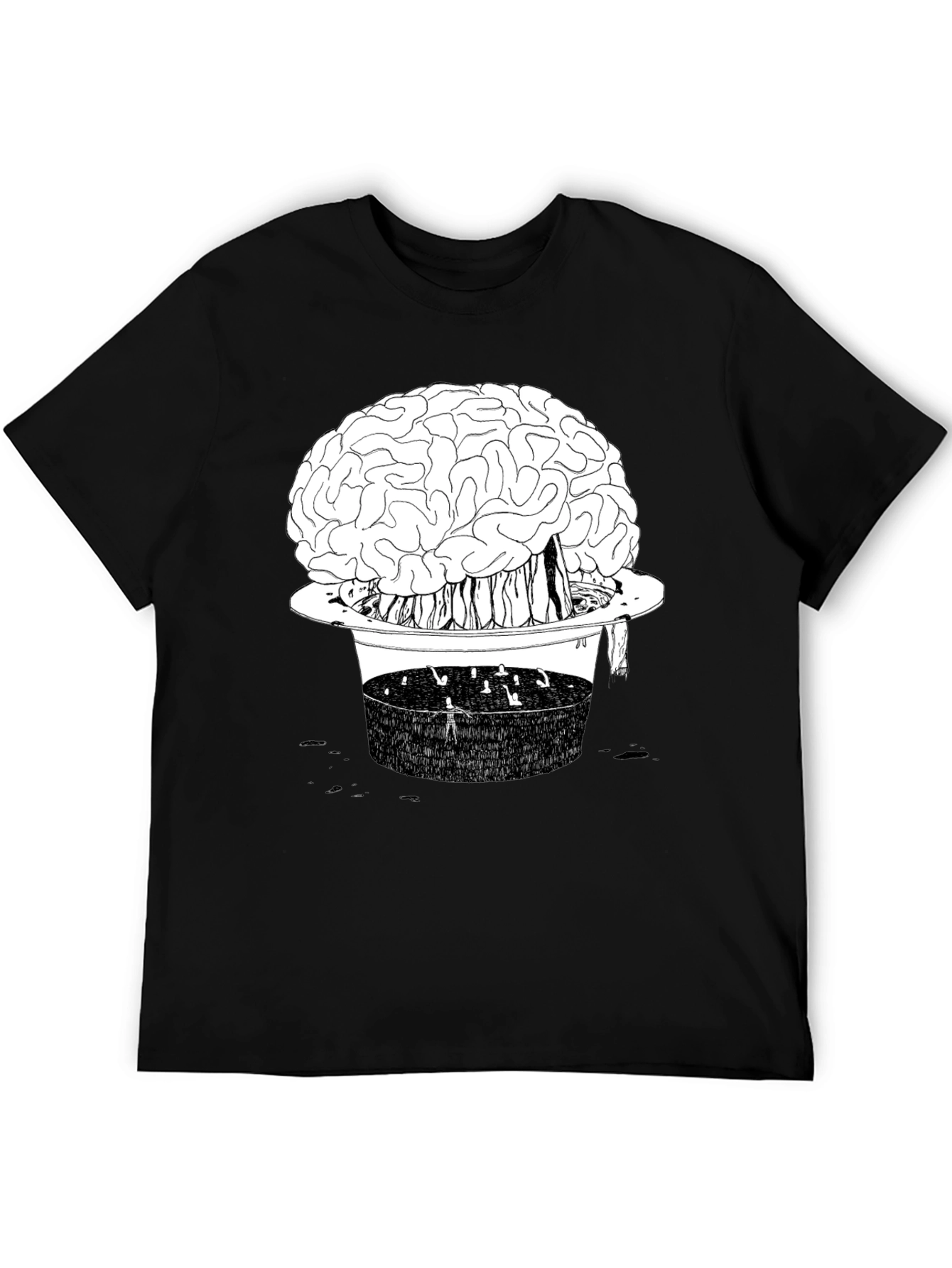 Brain in Hat Graphic T-Shirt - Unique Black Tee
