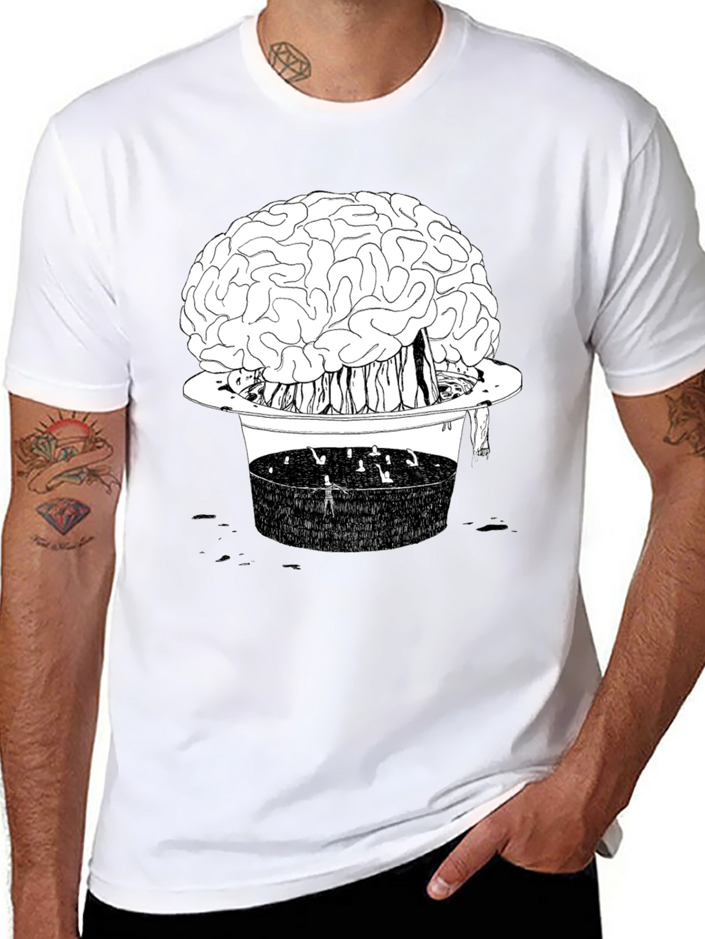 Brain in Hat Graphic T-Shirt - Unique Black Tee