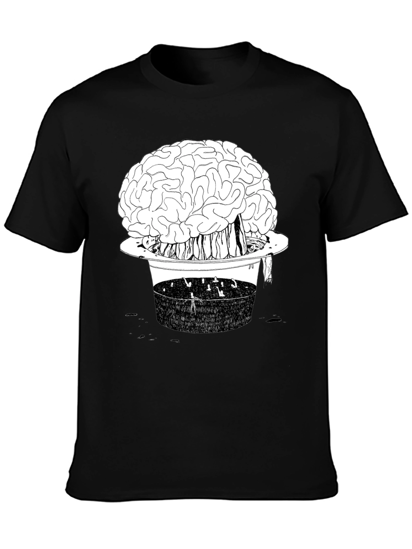 Brain in Hat Graphic T-Shirt - Unique Black Tee