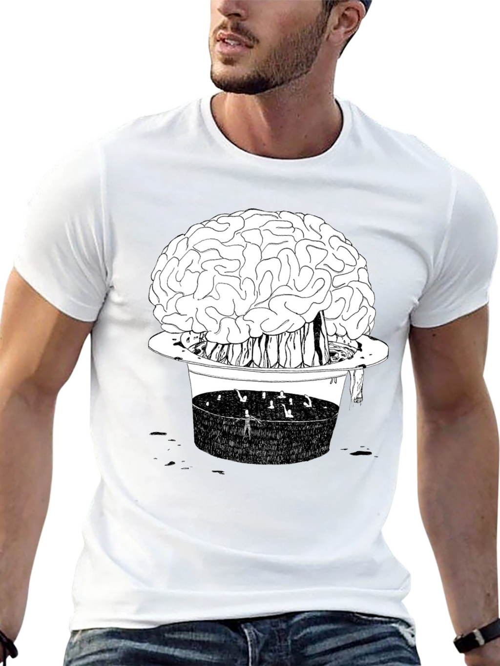 Brain in Hat Graphic T-Shirt - Unique Black Tee