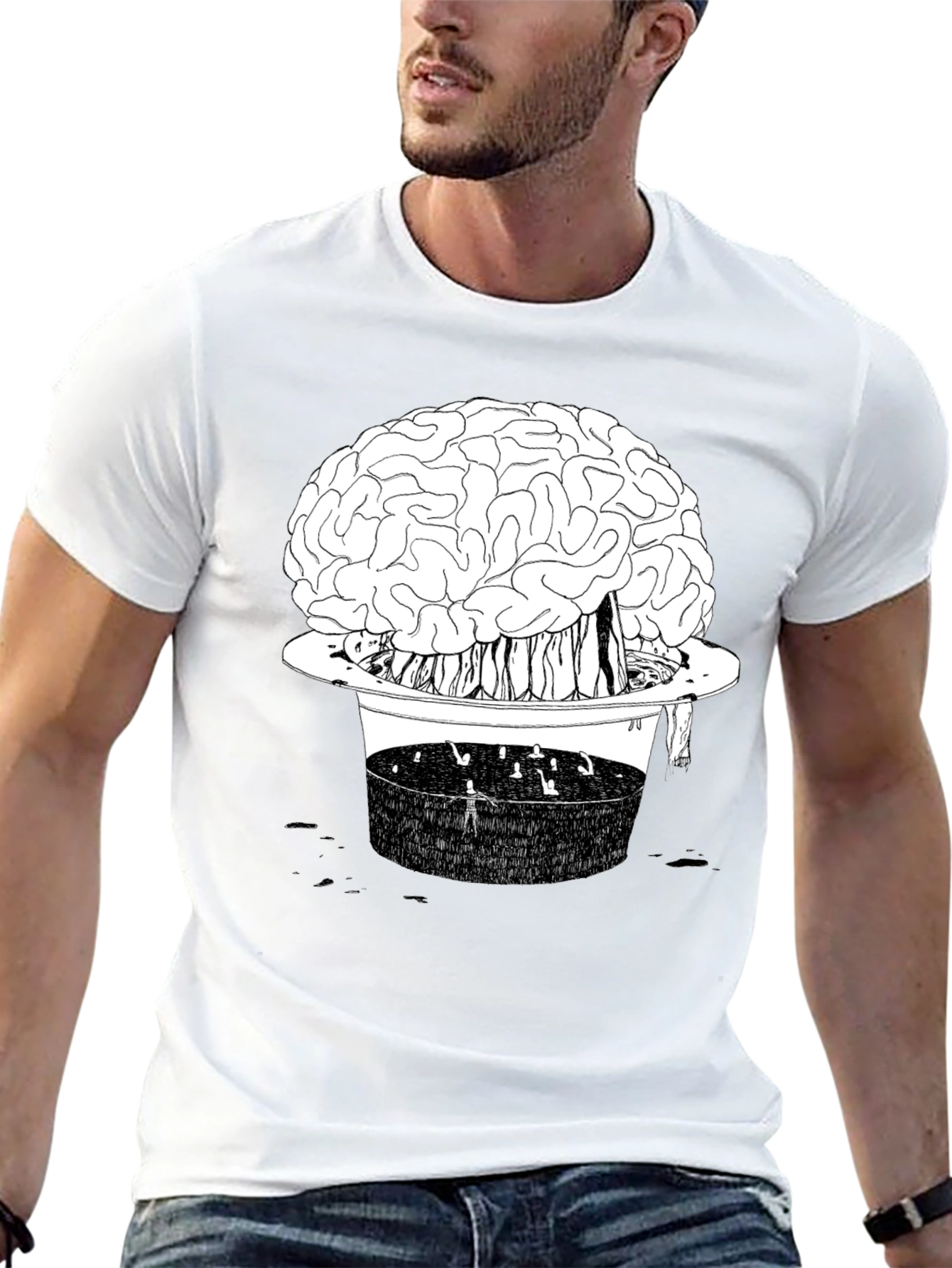 Brain in Hat Graphic T-Shirt - Unique Black Tee