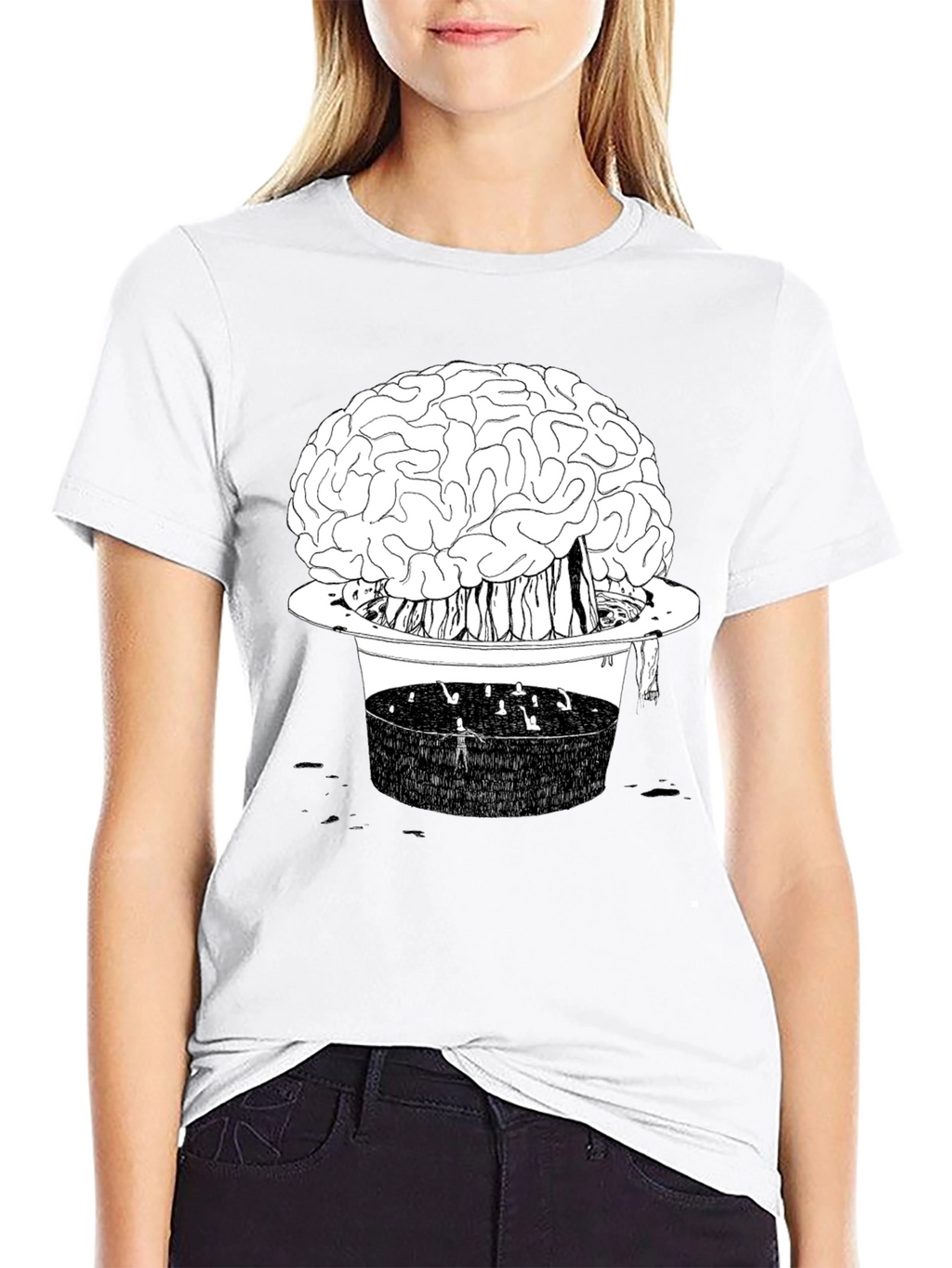 Brain in Hat Graphic T-Shirt - Unique Black Tee
