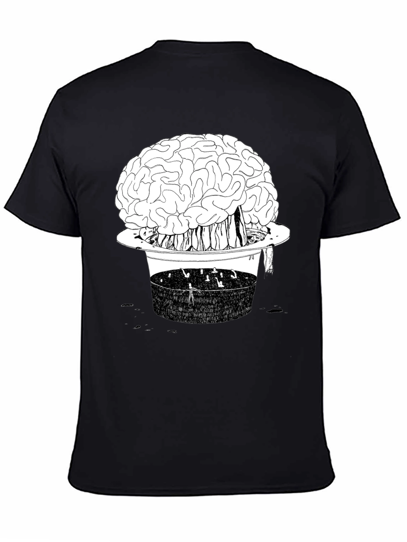 Brain in Hat Graphic T-Shirt - Unique Black Tee