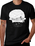 Brain in Hat Graphic T-Shirt - Unique Black Tee