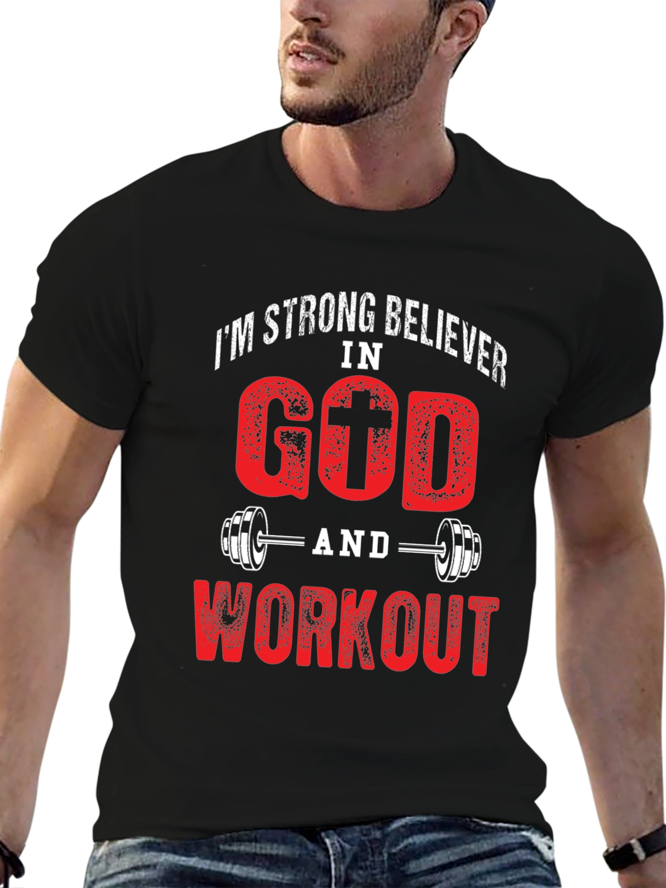 Strong Believer In God and Workout Black T-Shirt