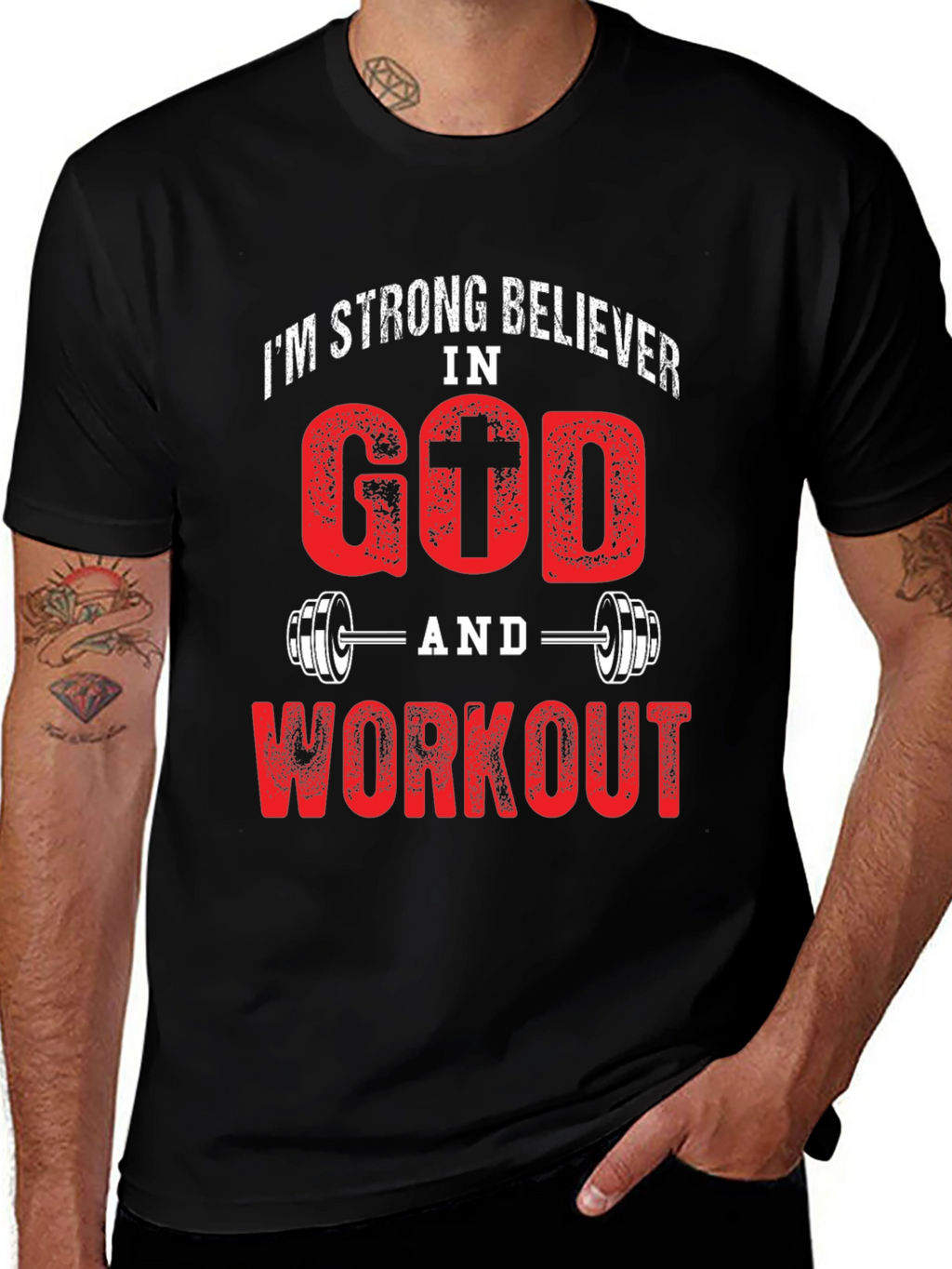 Strong Believer In God and Workout Black T-Shirt