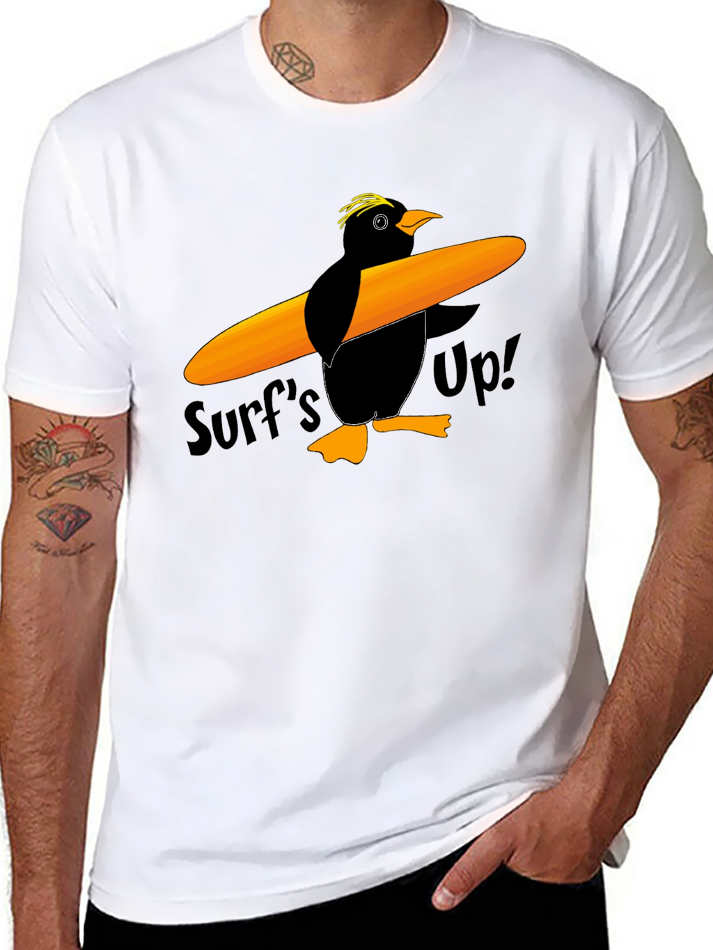 Surfs Up Penguin Graphic T-Shirt