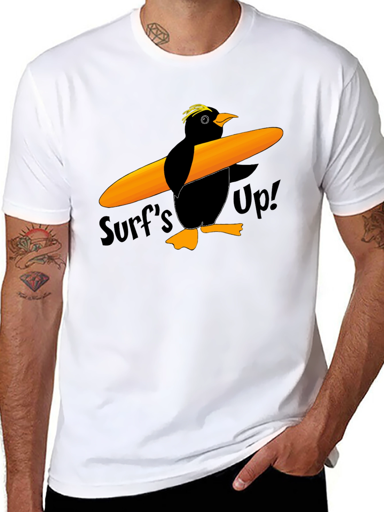 Surfs Up Penguin Graphic T-Shirt