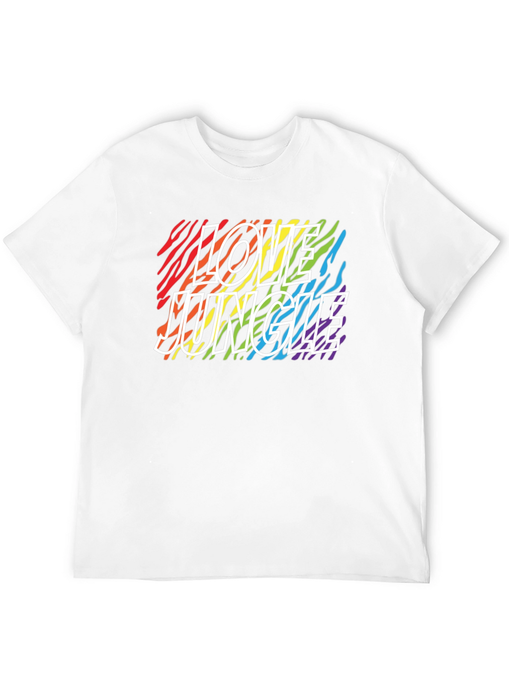 Love Jungle Rainbow Zebra Print Black T-Shirt