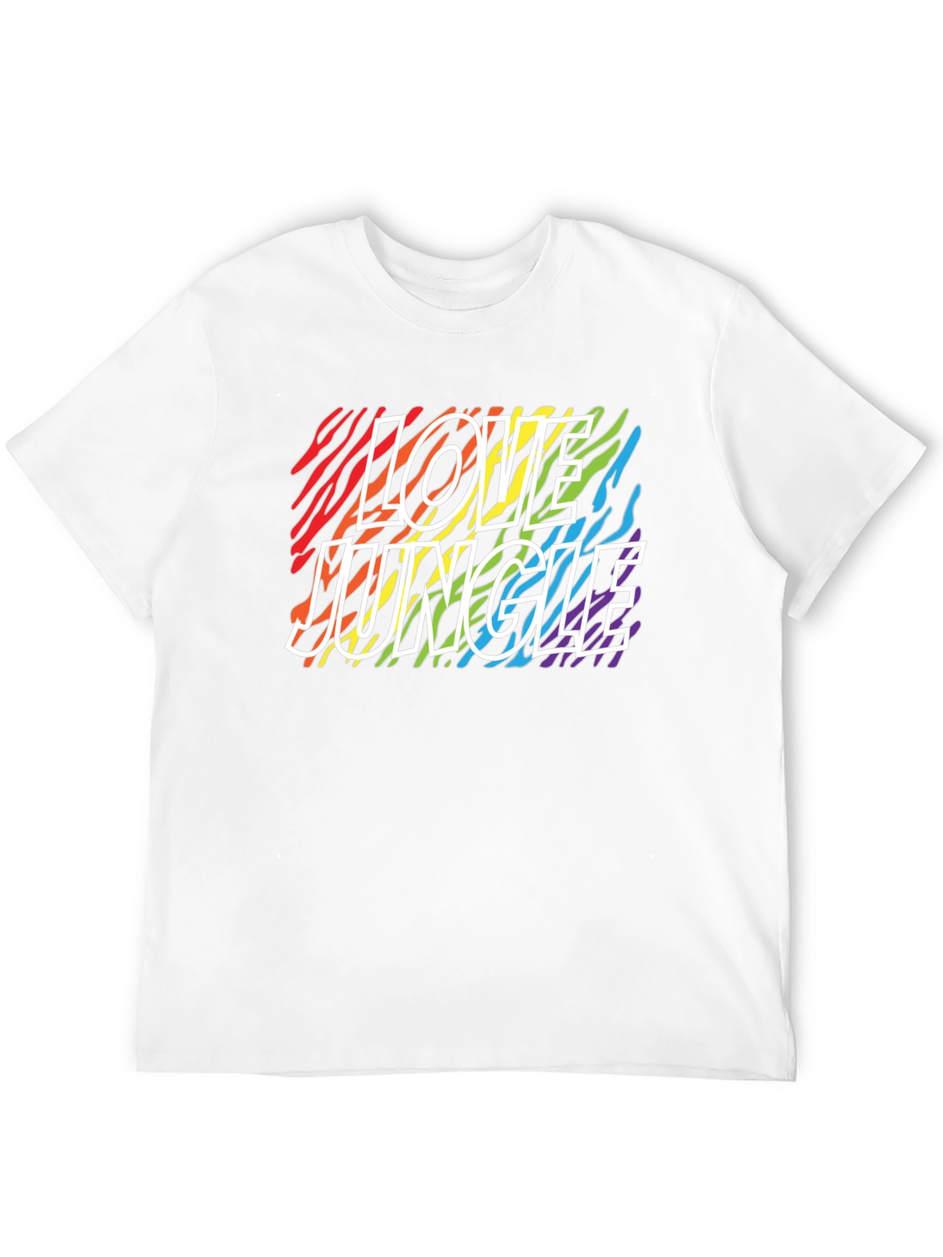 Love Jungle Rainbow Zebra Print Black T-Shirt