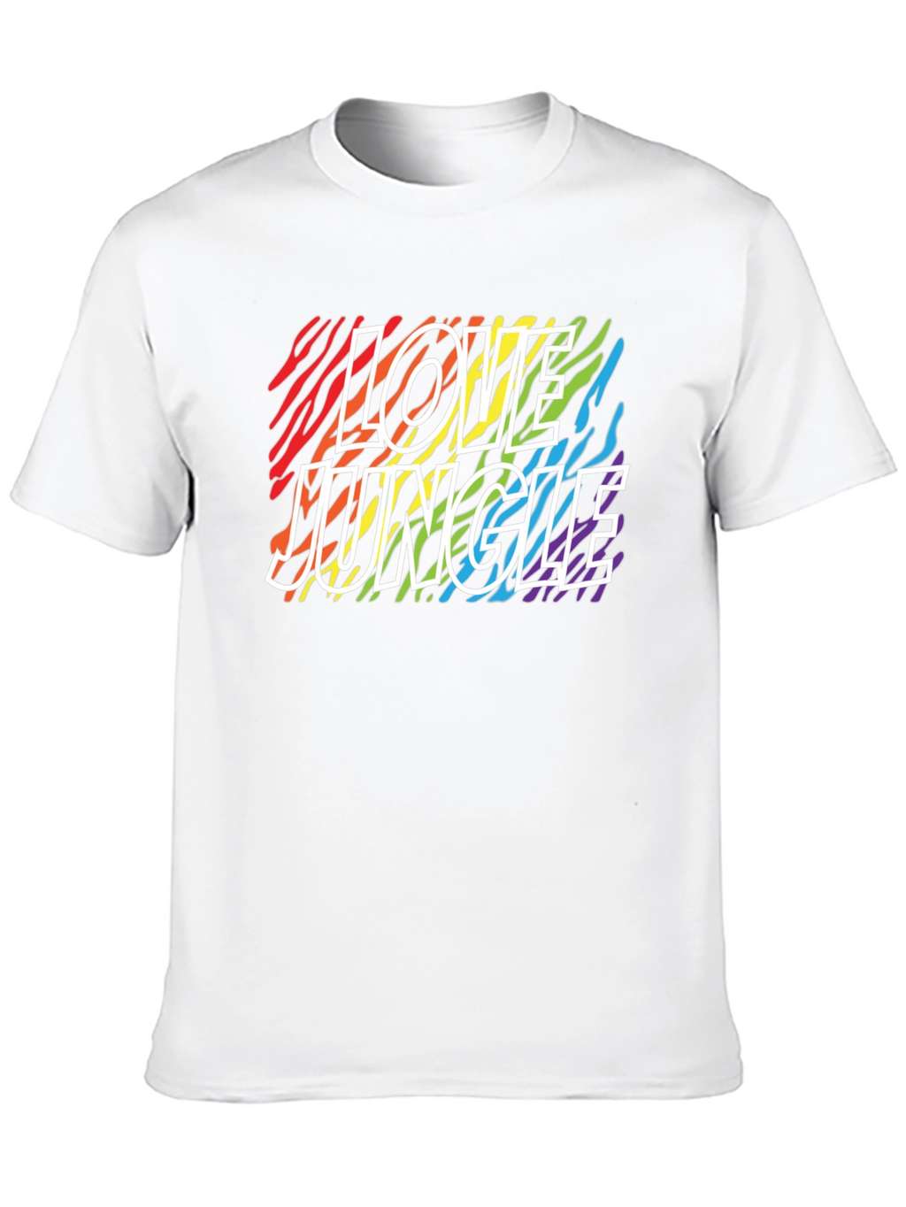 Love Jungle Rainbow Zebra Print Black T-Shirt