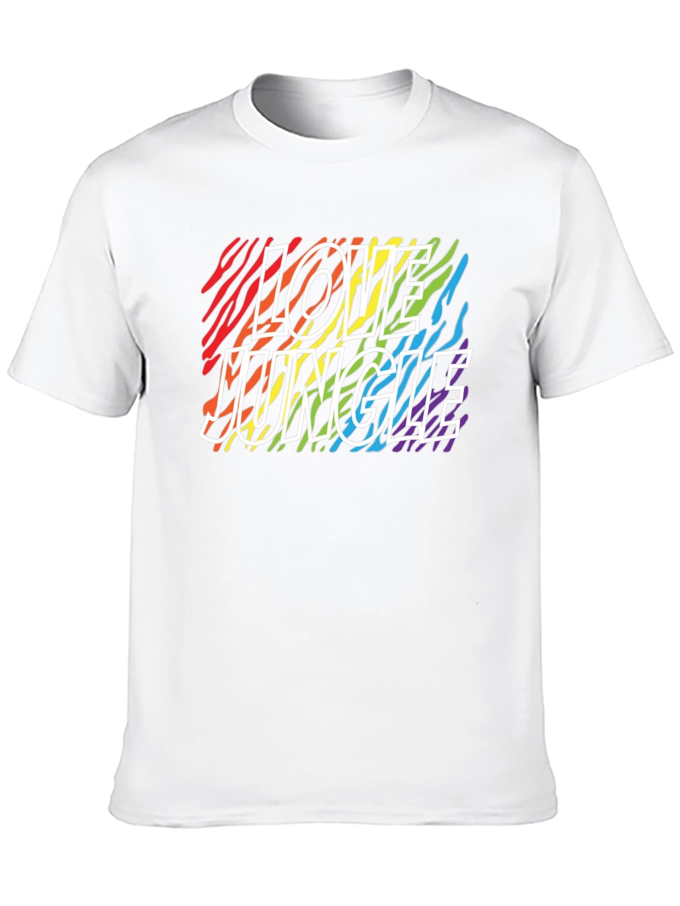 Love Jungle Rainbow Zebra Print Black T-Shirt