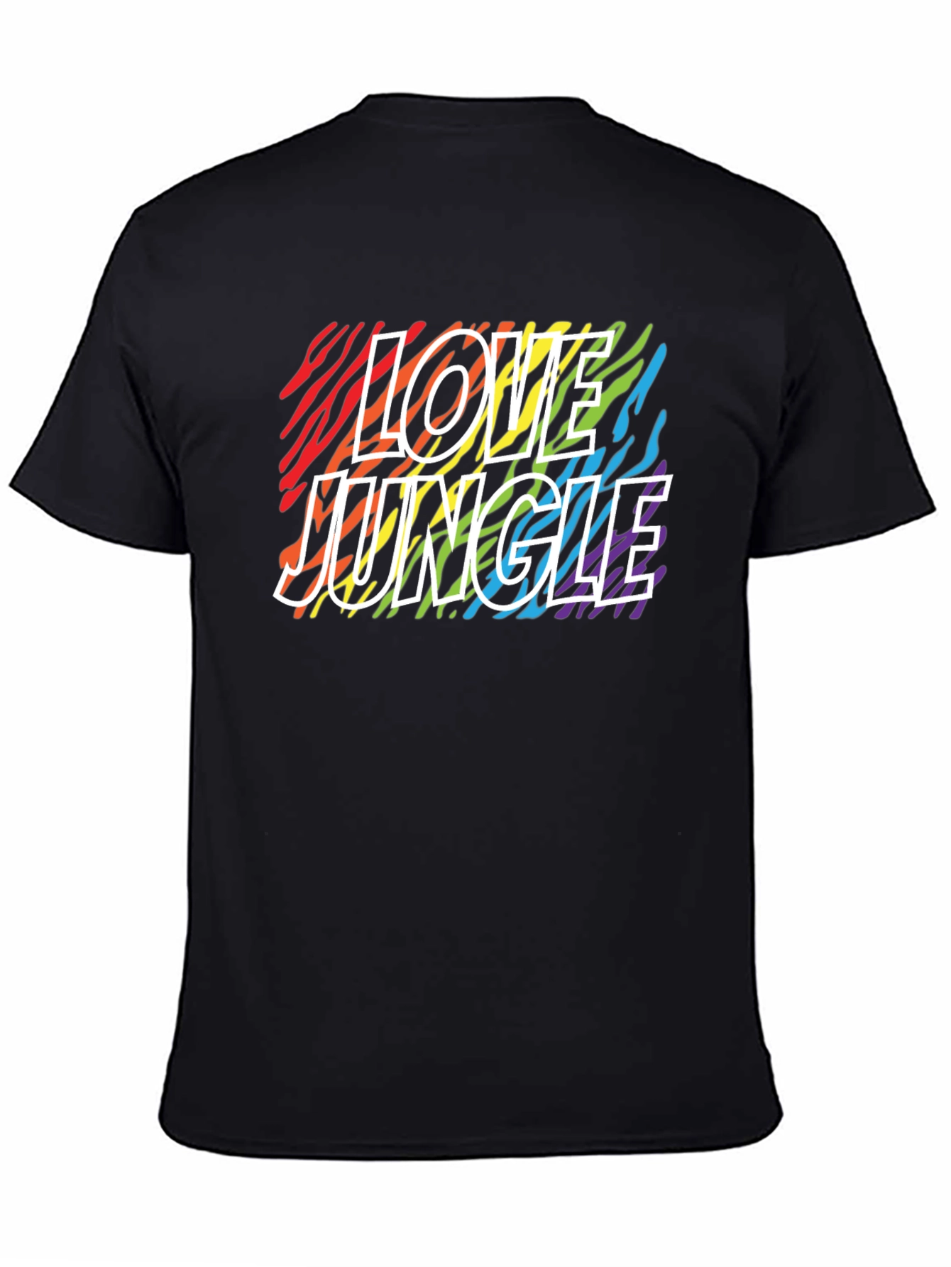 Love Jungle Rainbow Zebra Print Black T-Shirt