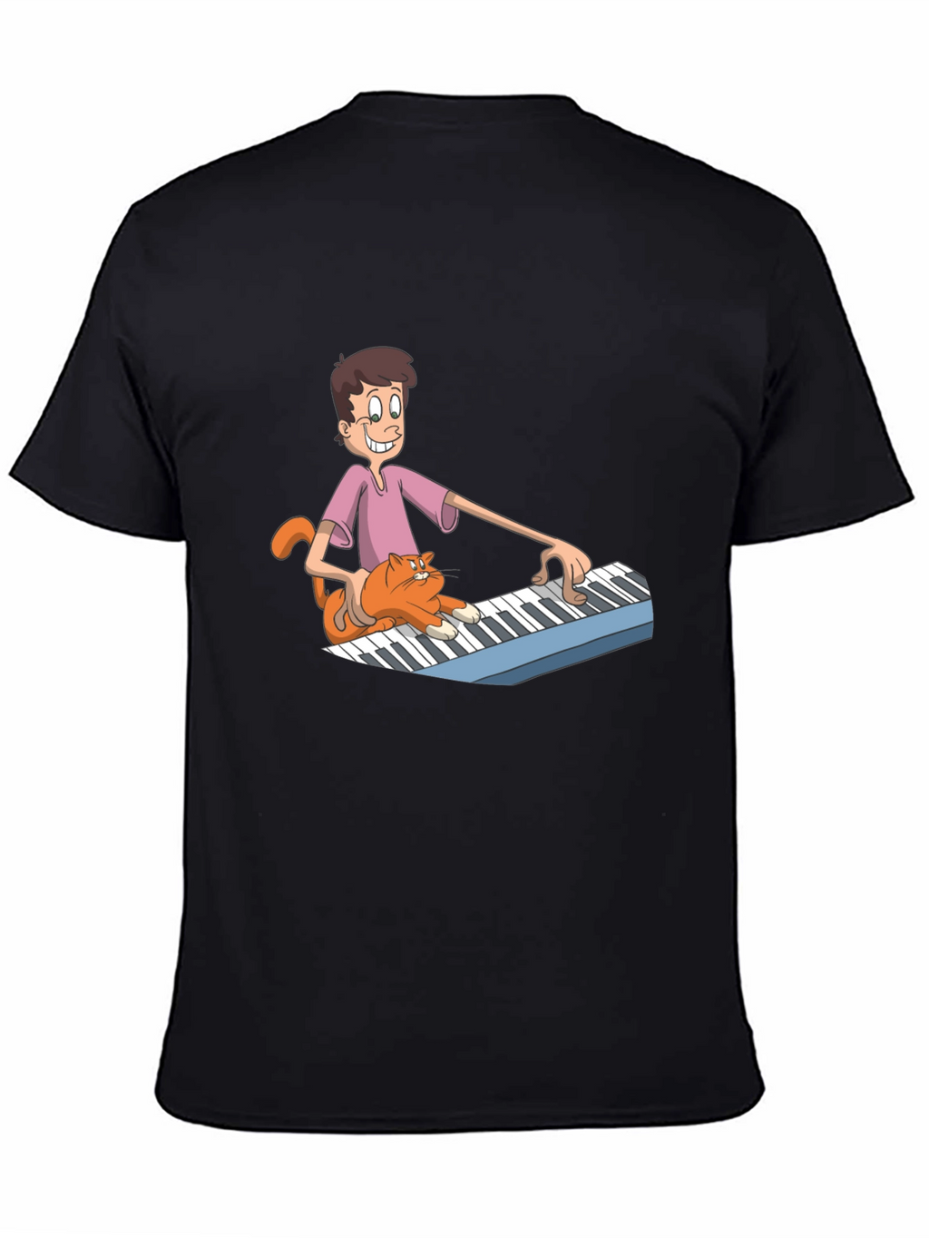 Mans Black Cartoon Musician T-Shirt