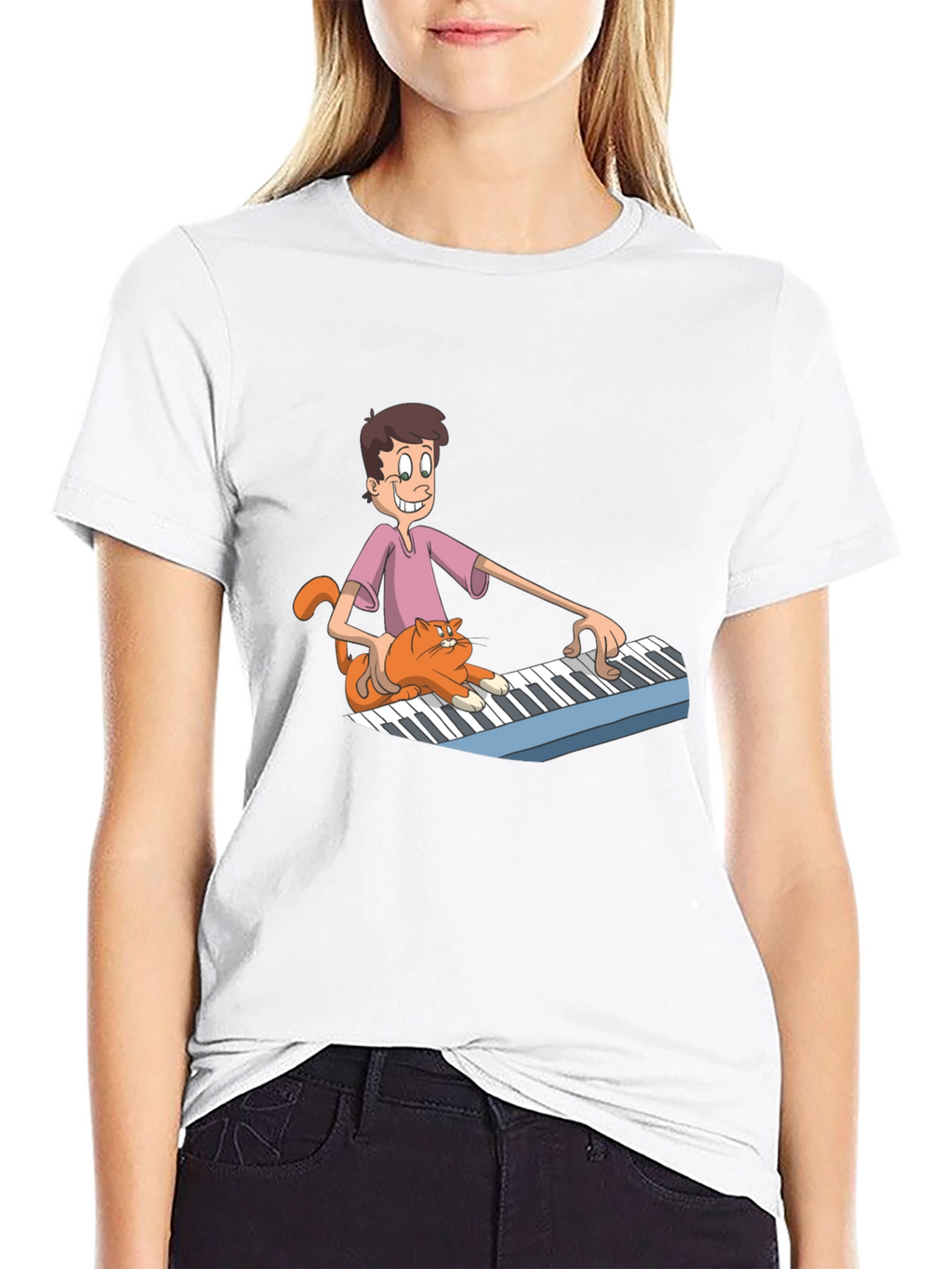 Mans Black Cartoon Musician T-Shirt