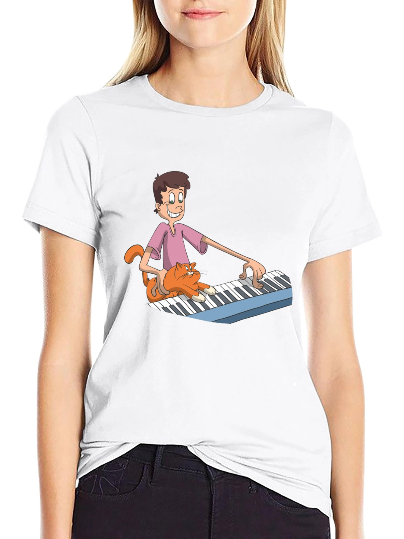 Mans Black Cartoon Musician T-Shirt