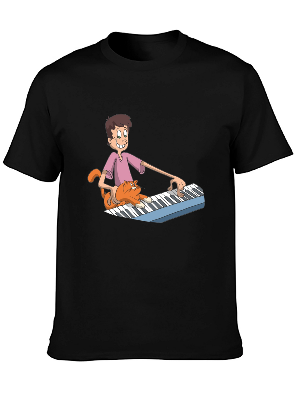 Mans Black Cartoon Musician T-Shirt