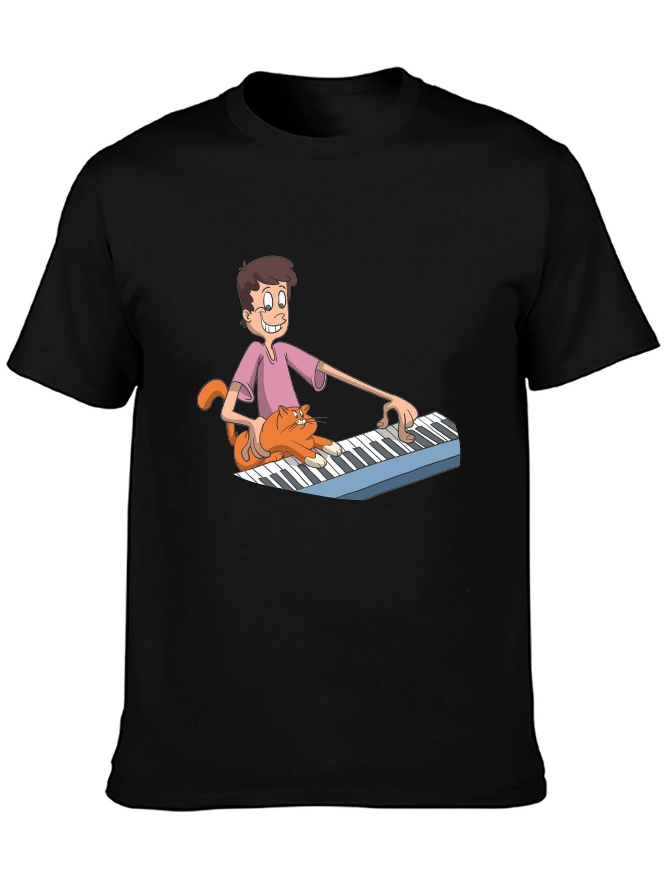 Mans Black Cartoon Musician T-Shirt