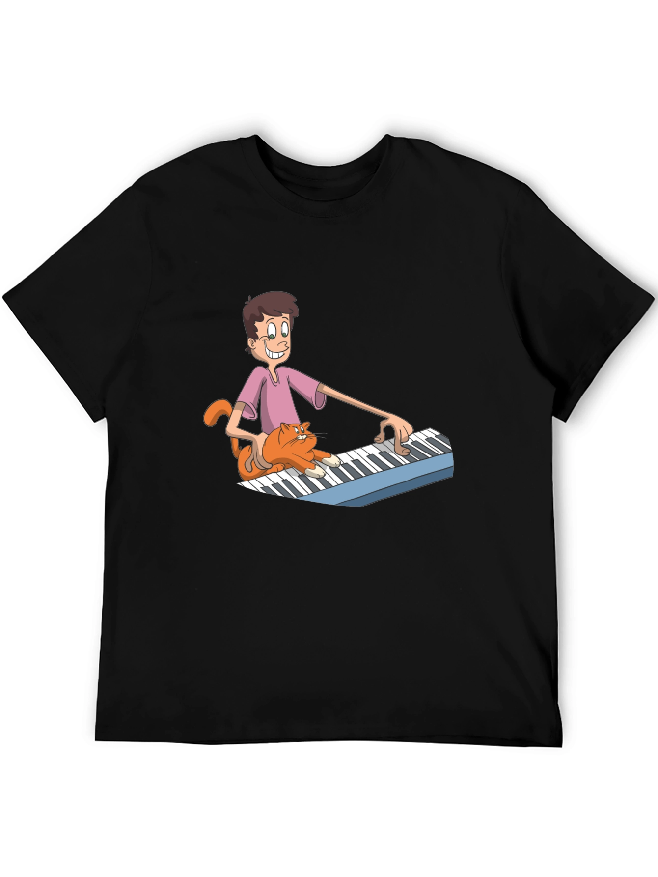 Mans Black Cartoon Musician T-Shirt